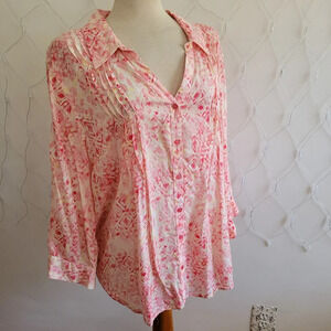 Gloria Vanderbilt Tunic Style Button Down Blouse / Pink / Size XXL